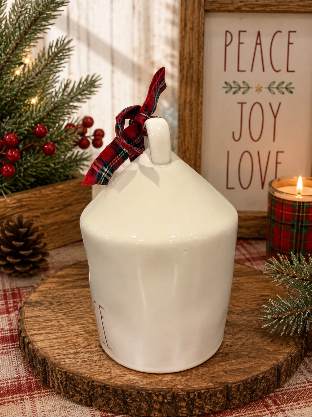 Rae Dunn PEACE Ceramic Birdhouse Luminary Christmas Decor - Picture 4 of 5